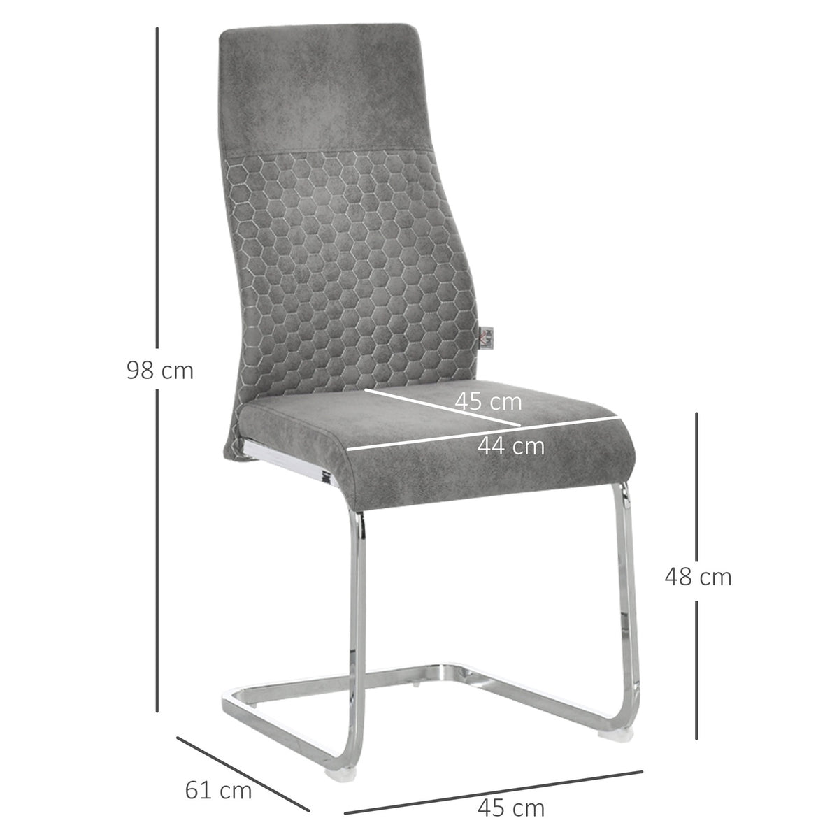 Dining Room Chairs Set Of 4 Kitchen Chairs With Backrest, Velvet Touch, Steel Frame, Gray, 45X61X98Cm