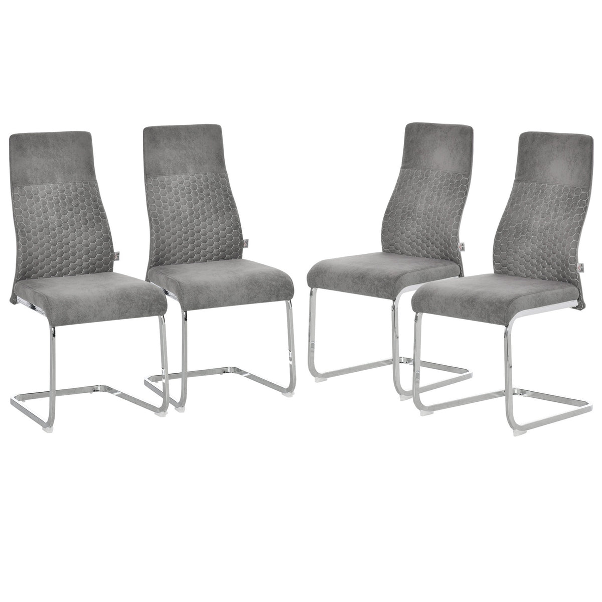 Dining Room Chairs Set Of 4 Kitchen Chairs With Backrest, Velvet Touch, Steel Frame, Gray, 45X61X98Cm