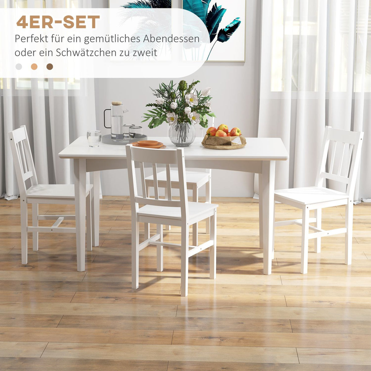 Dining Room Chairs Set Of 4 Modern Kitchen Chairs With Backrest, Pine Wood, White, Ideal For Kitchen & Living Room