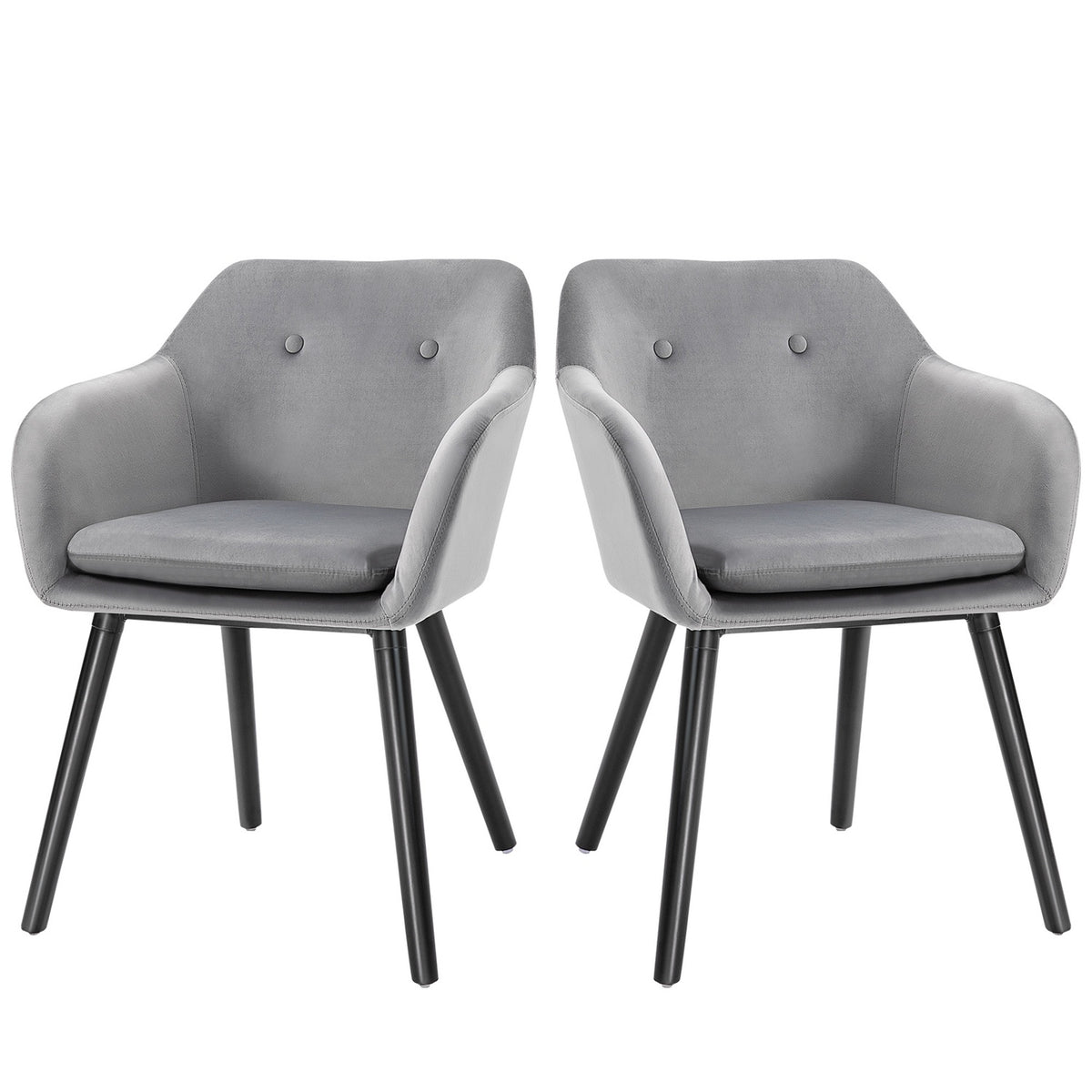 Dining Room Chairs Set of 2 Kitchen Chairs with Backrest Velvet Look Upholstered Chair with Beech Wood Legs for Living Room Gray 54 x 56 x 74 cm