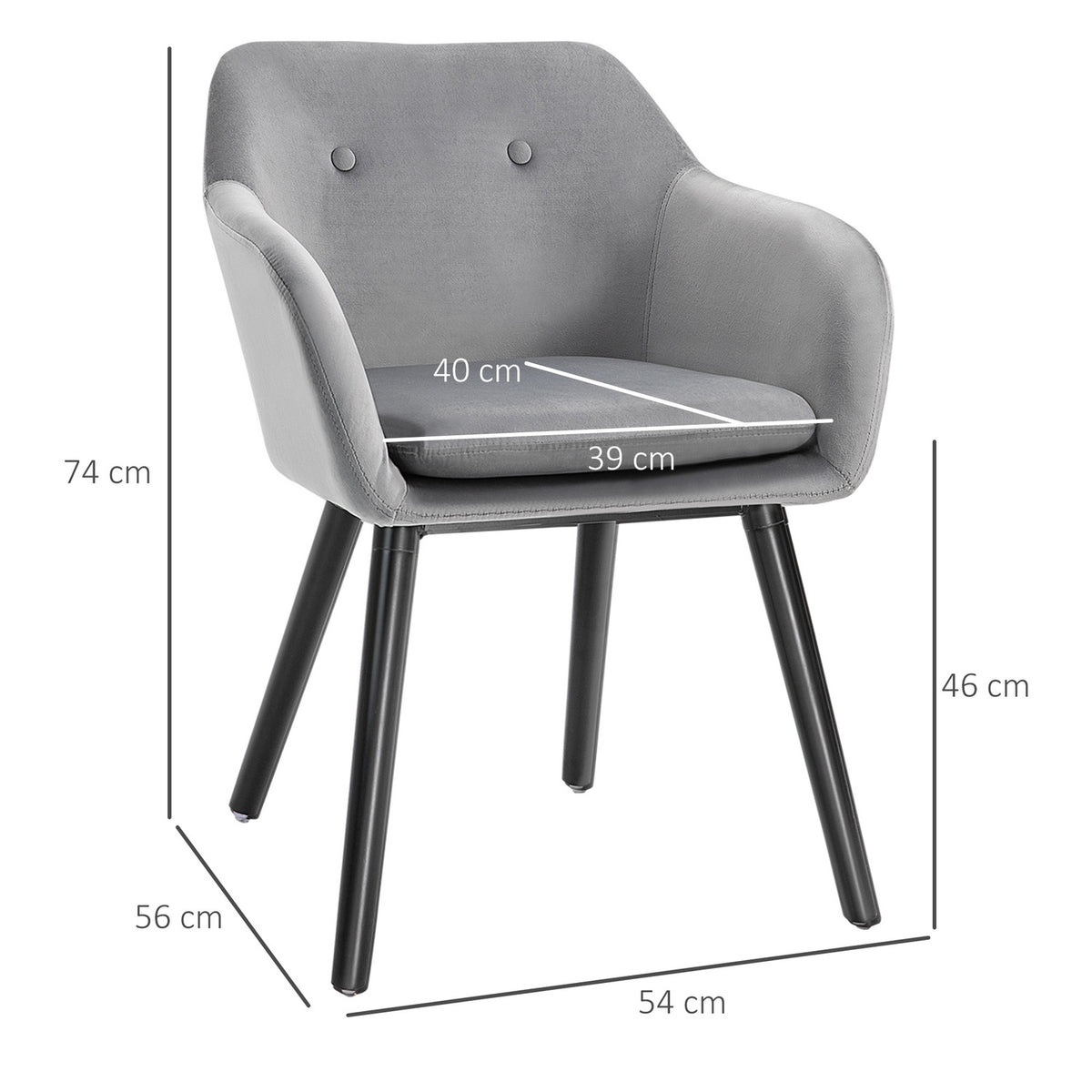 Dining Room Chairs Set of 2 Kitchen Chairs with Backrest Velvet Look Upholstered Chair with Beech Wood Legs for Living Room Gray 54 x 56 x 74 cm
