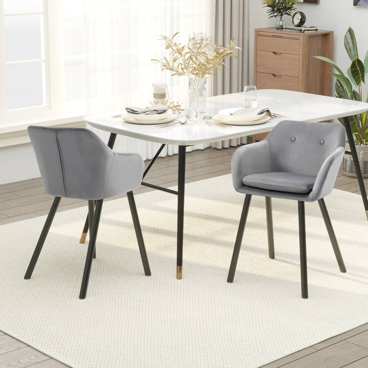 Dining Room Chairs Set of 2 Kitchen Chairs with Backrest Velvet Look Upholstered Chair with Beech Wood Legs for Living Room Gray 54 x 56 x 74 cm