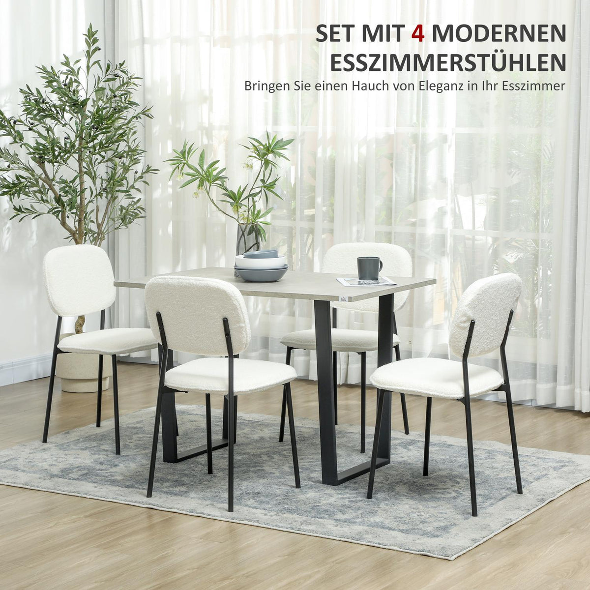 Dining Room Chairs Set of 4 Kitchen Chairs with Backrest Velvet Look Upholstered Chairs Living Room Chairs with Steel Legs for Dining Table White |