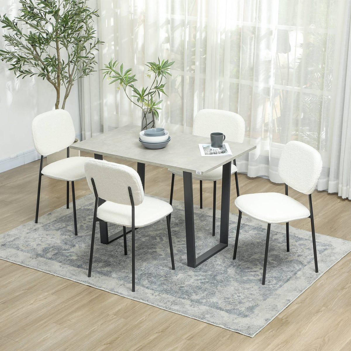 Dining Room Chairs Set of 4 Kitchen Chairs with Backrest Velvet Look Upholstered Chairs Living Room Chairs with Steel Legs for Dining Table White |