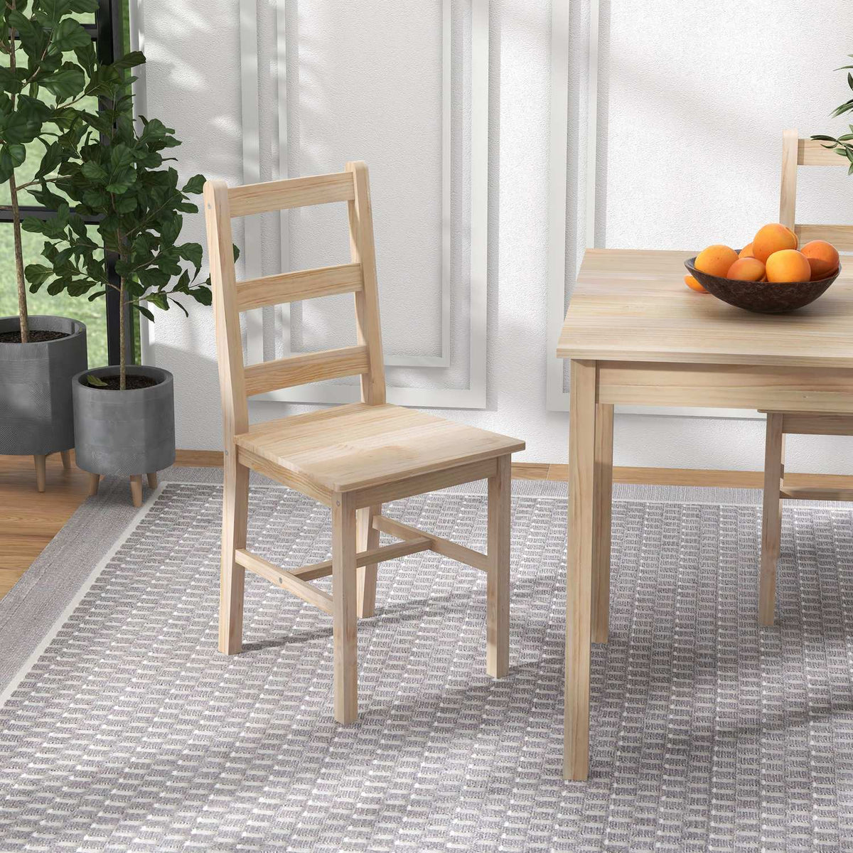 Dining Set 5 Pieces. Dining Table 4 Chairs Dining Room Group Space-Saving Rectangular Solid Wood Natural