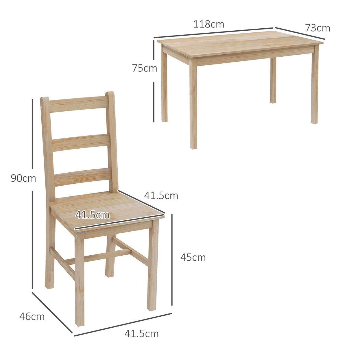 Dining Set 5 Pieces. Dining Table 4 Chairs Dining Room Group Space-Saving Rectangular Solid Wood Natural