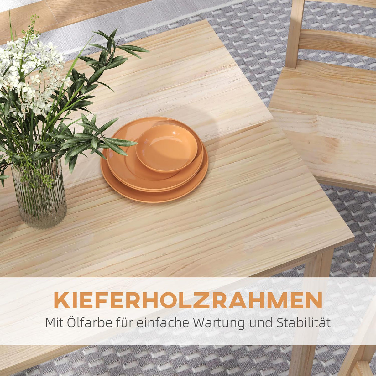 Dining Set 5 Pieces. Dining Table 4 Chairs Dining Room Group Space-Saving Rectangular Solid Wood Natural