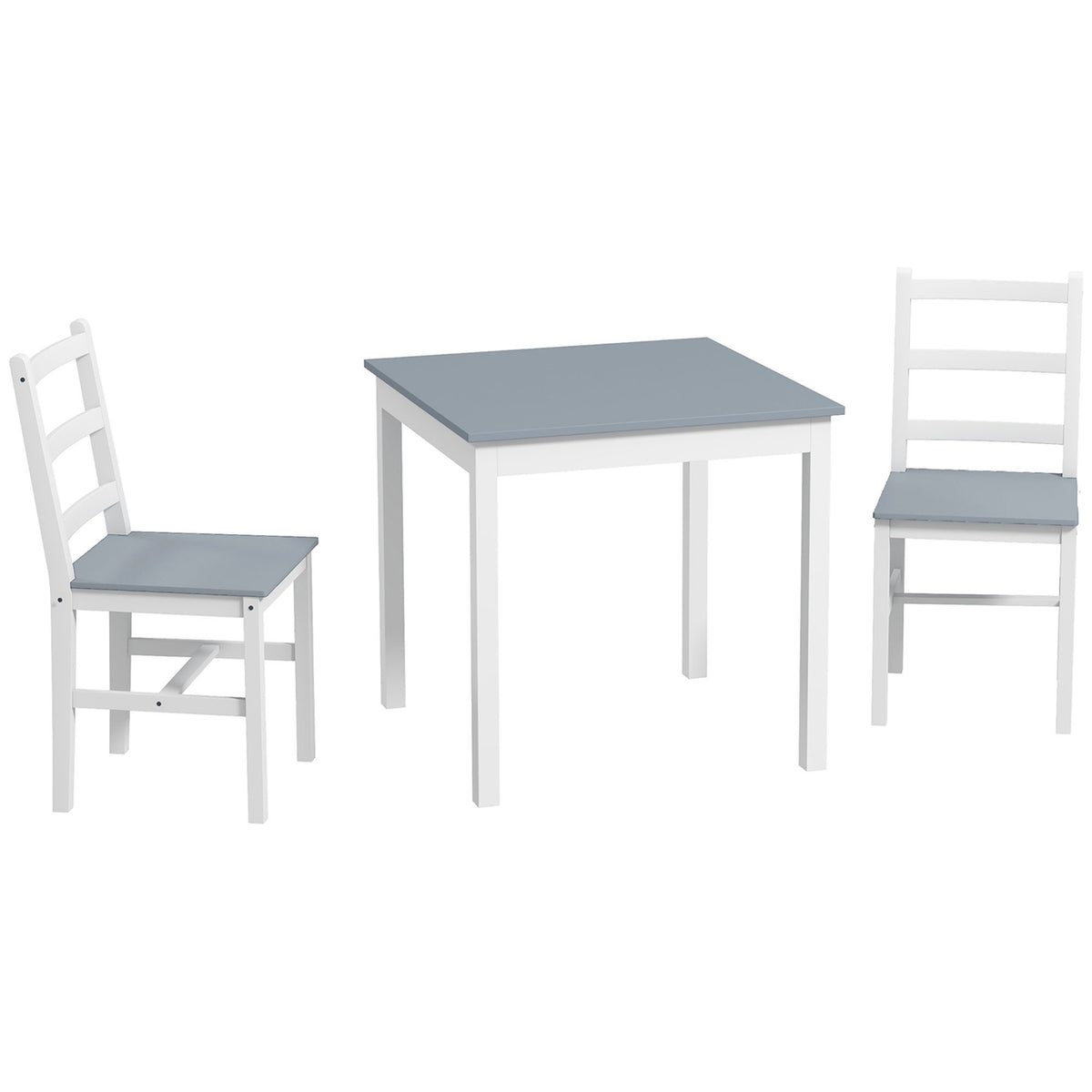 Dining Set Of 3 Compact Kitchen Table Set For 2, Grey+White, Pine Wood, Ideal For Kitchen & Living Room