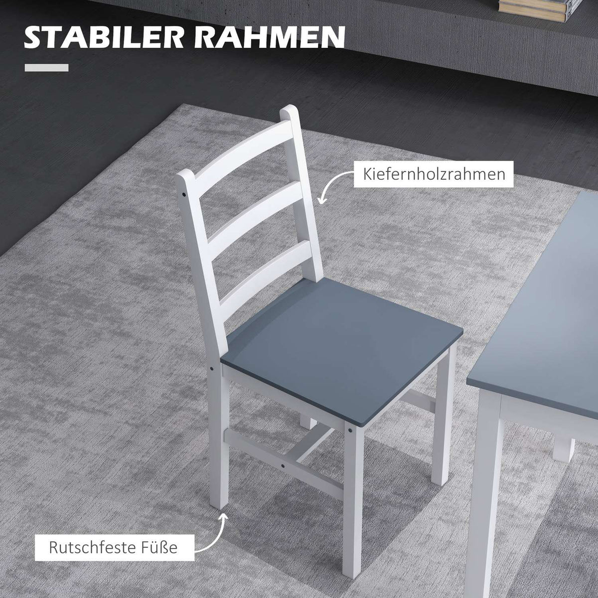 Dining Set Of 3 Compact Kitchen Table Set For 2, Grey+White, Pine Wood, Ideal For Kitchen & Living Room