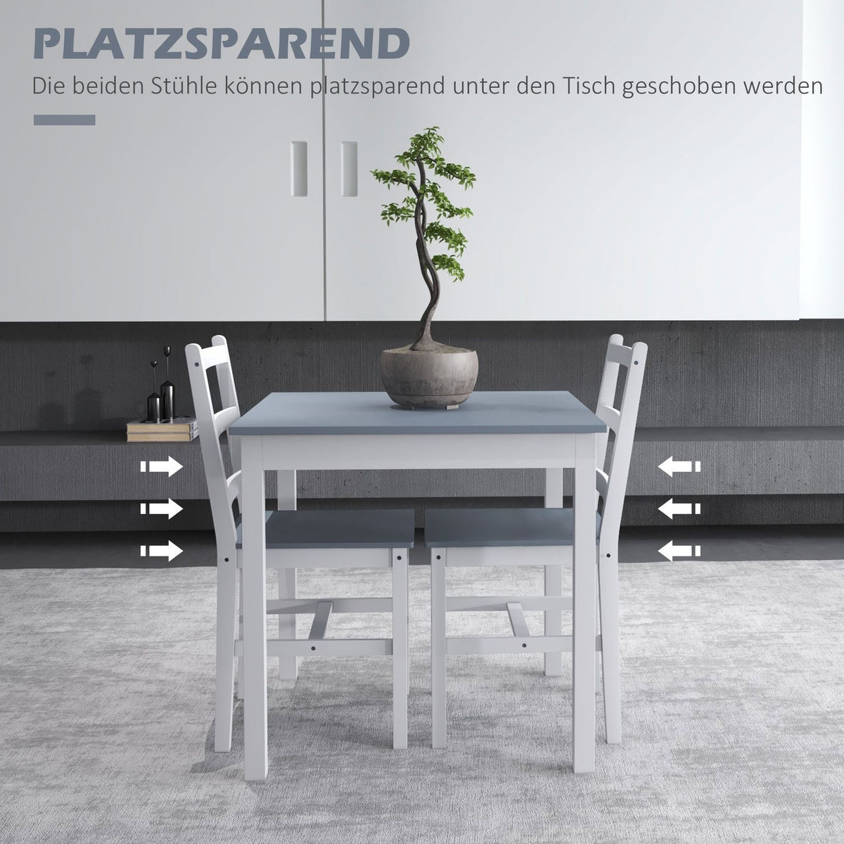 Dining Set Of 3 Compact Kitchen Table Set For 2, Grey+White, Pine Wood, Ideal For Kitchen & Living Room