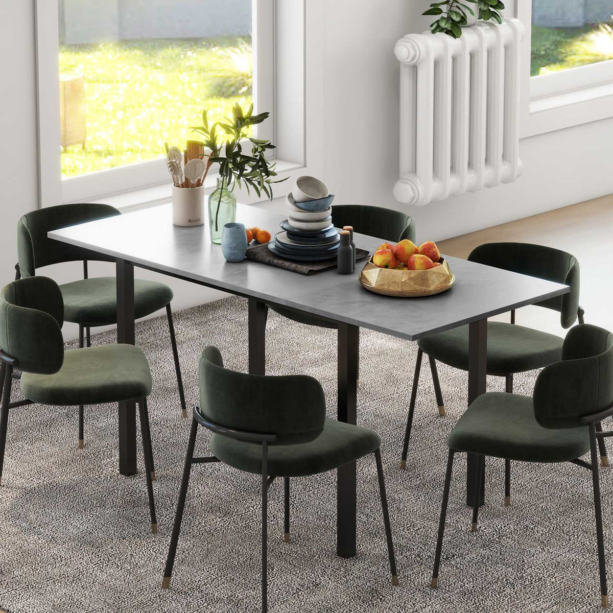 Dining Table Extendable Kitchen Table Dining Room Table For 6 People, Living Room Table For Dining Room, Kitchen, Steel, Dark Gray, 110-160 X 70 X 76 Cm