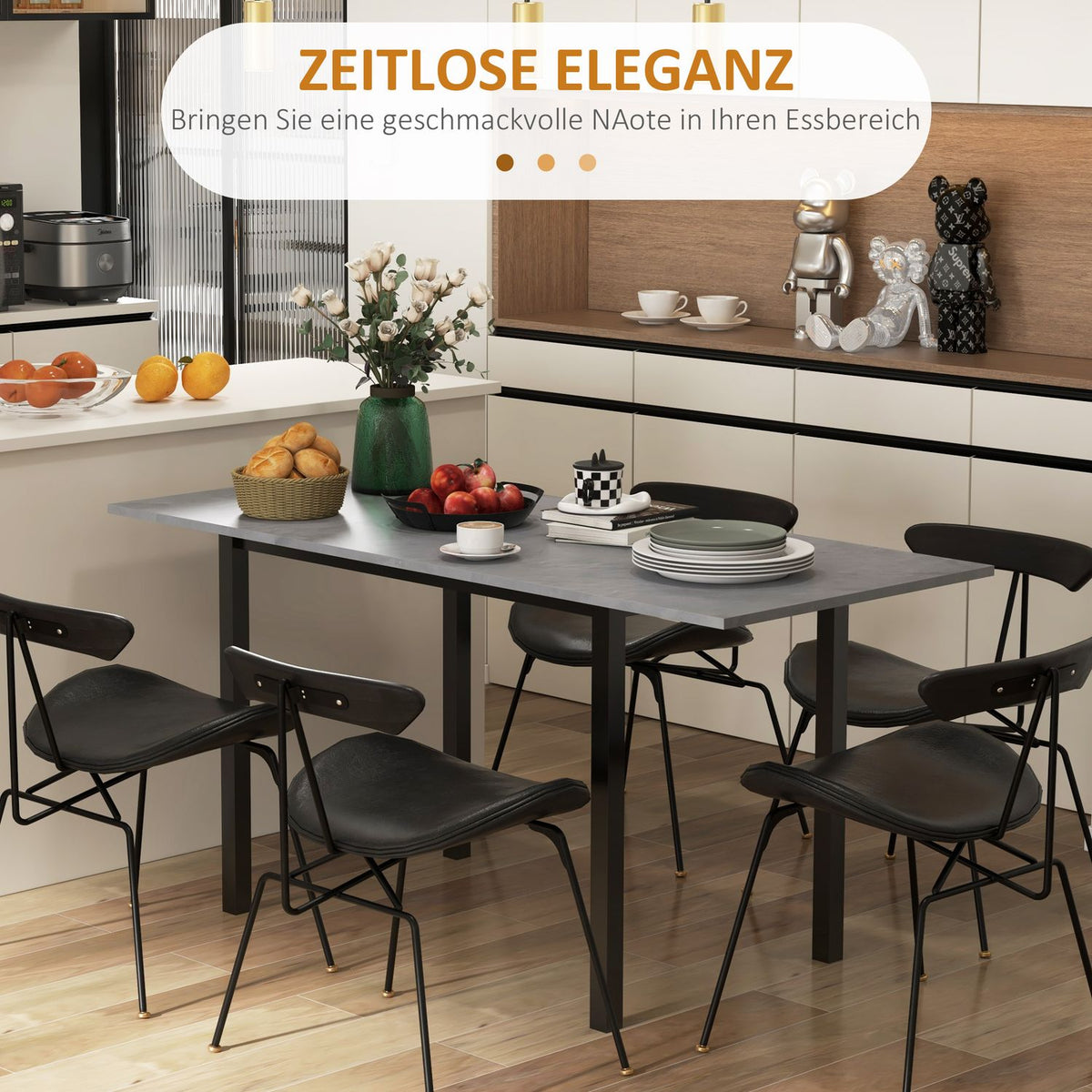 Dining Table Extendable Kitchen Table Dining Room Table For 6 People, Living Room Table For Dining Room, Kitchen, Steel, Dark Gray, 110-160 X 70 X 76 Cm