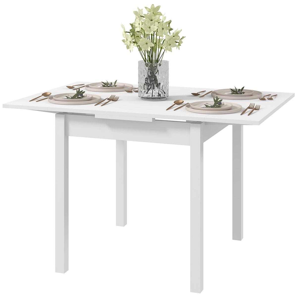 Dining Table, Folding Table, Dining Room Table For 2-4 People, Expandable Kitchen Table, Wooden Table For Dining Room, Kitchen, White, 73.5-120 X 80 X 75 Cm