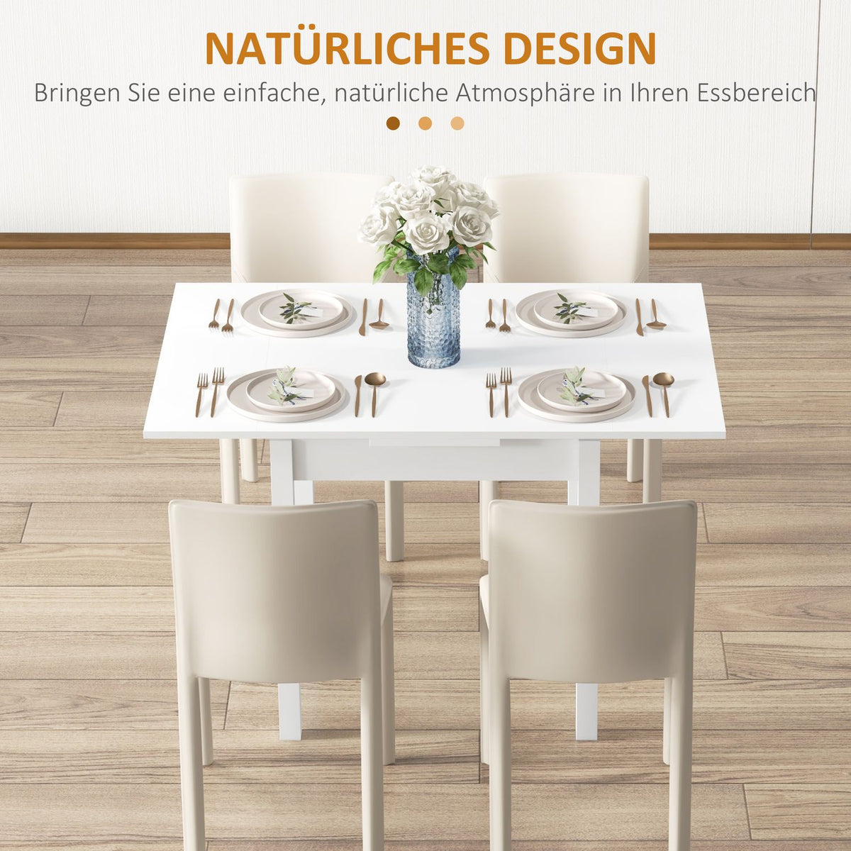 Dining Table, Folding Table, Dining Room Table For 2-4 People, Expandable Kitchen Table, Wooden Table For Dining Room, Kitchen, White, 73.5-120 X 80 X 75 Cm