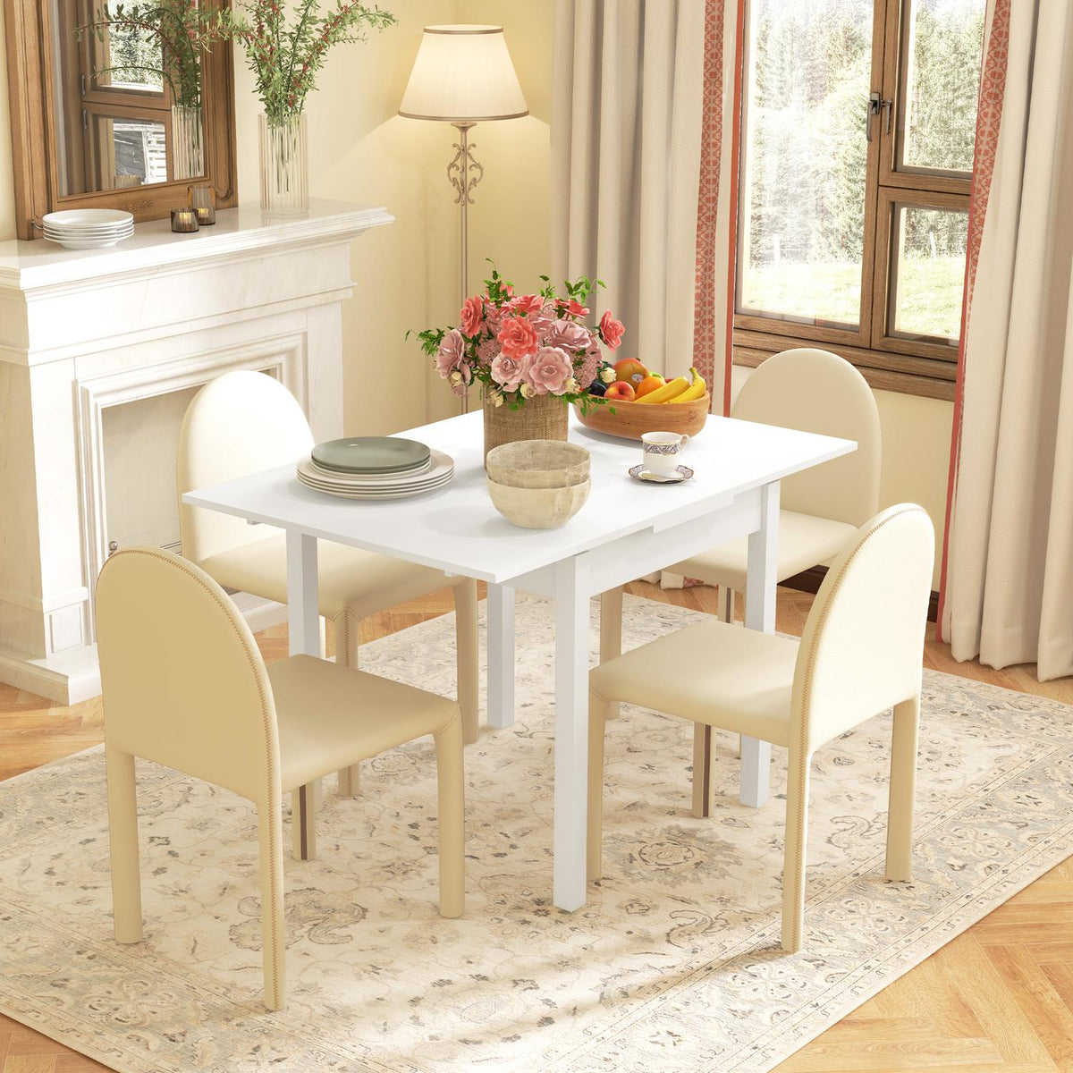 Dining Table, Folding Table, Dining Room Table For 2-4 People, Expandable Kitchen Table, Wooden Table For Dining Room, Kitchen, White, 73.5-120 X 80 X 75 Cm
