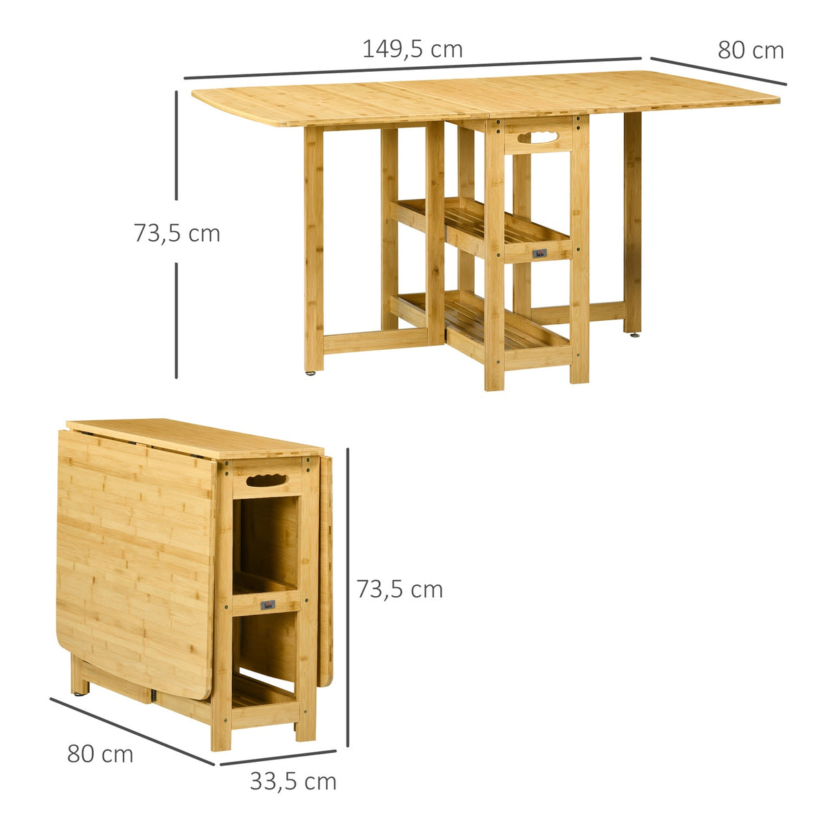 Dining Table Folding Table Dining Room Table Kitchen Table With Storage Compartments And Adjustable Feet Country House Style Bamboo Natural Wood 149.5 X 80 X 73.5 Cm