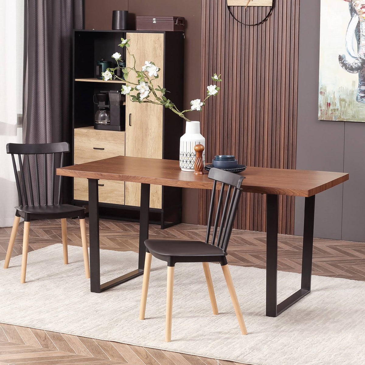 Dining Table For 6 People, Industrial Design Dining Room Table, Steel & Brown, 160X85X75Cm, For Dining Room & Kitchen