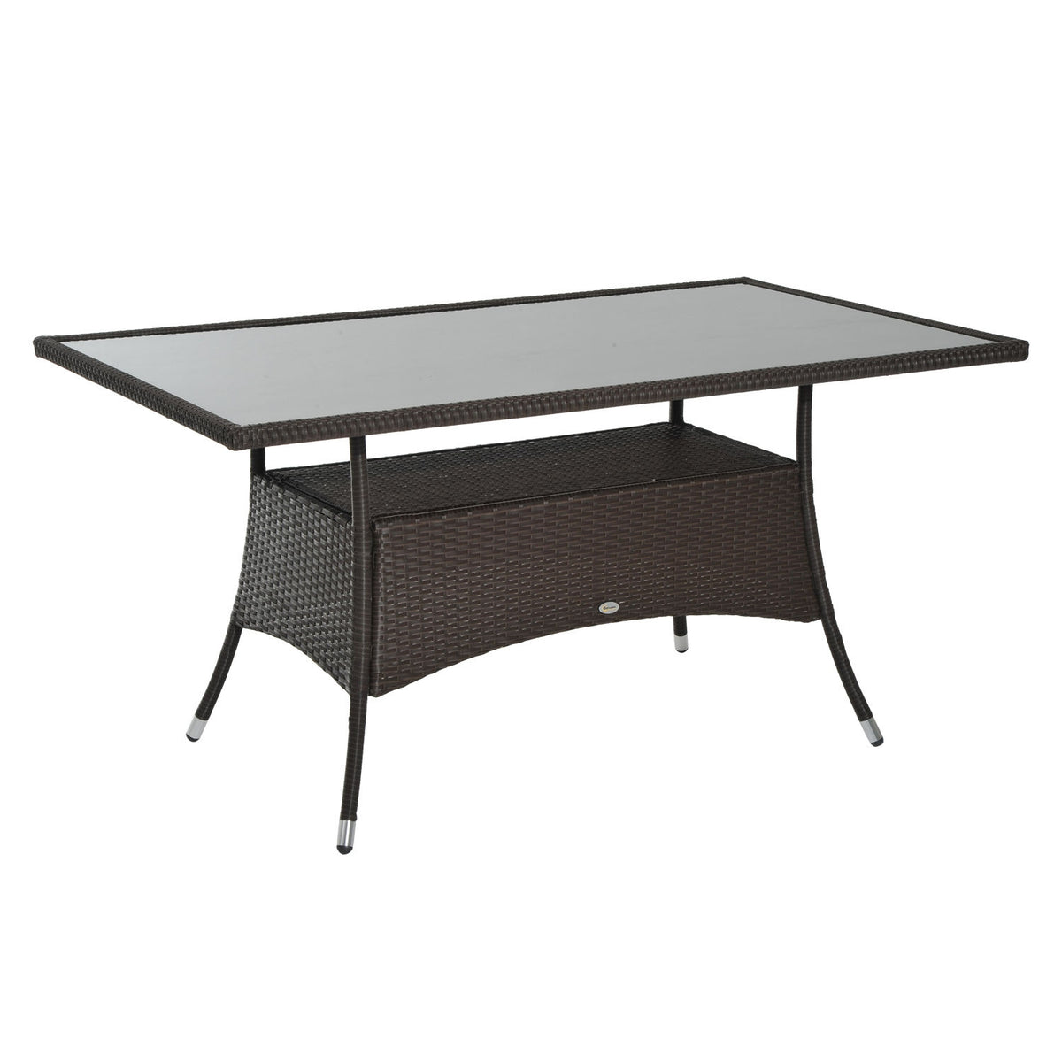 Dining Table Garden Table Glass Table Polyrattan + Safety Glass Brown + Black 150X85X74Cm