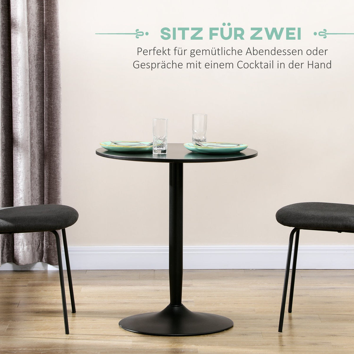 Dining Table Round Kitchen Table For 2, Modern Dining Room Table With Steel Legs, Non-Slip Base, Ideal For Small Spaces