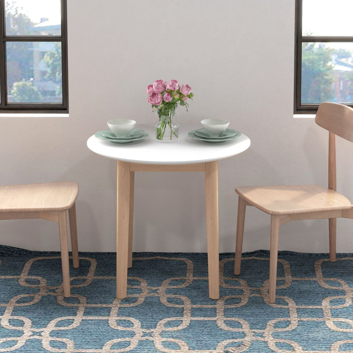 Dining Table, Round Kitchen Table For 2 People, Dining Room Table With Country House Style, For Living Room, Solid Wood, Ø75 X 76 Cm, White