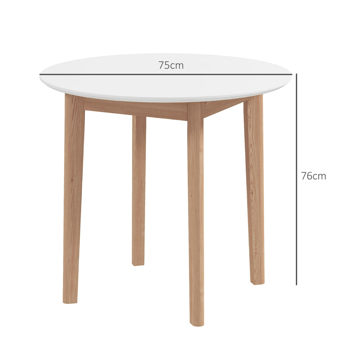 Dining Table, Round Kitchen Table For 2 People, Dining Room Table With Country House Style, For Living Room, Solid Wood, Ø75 X 76 Cm, White