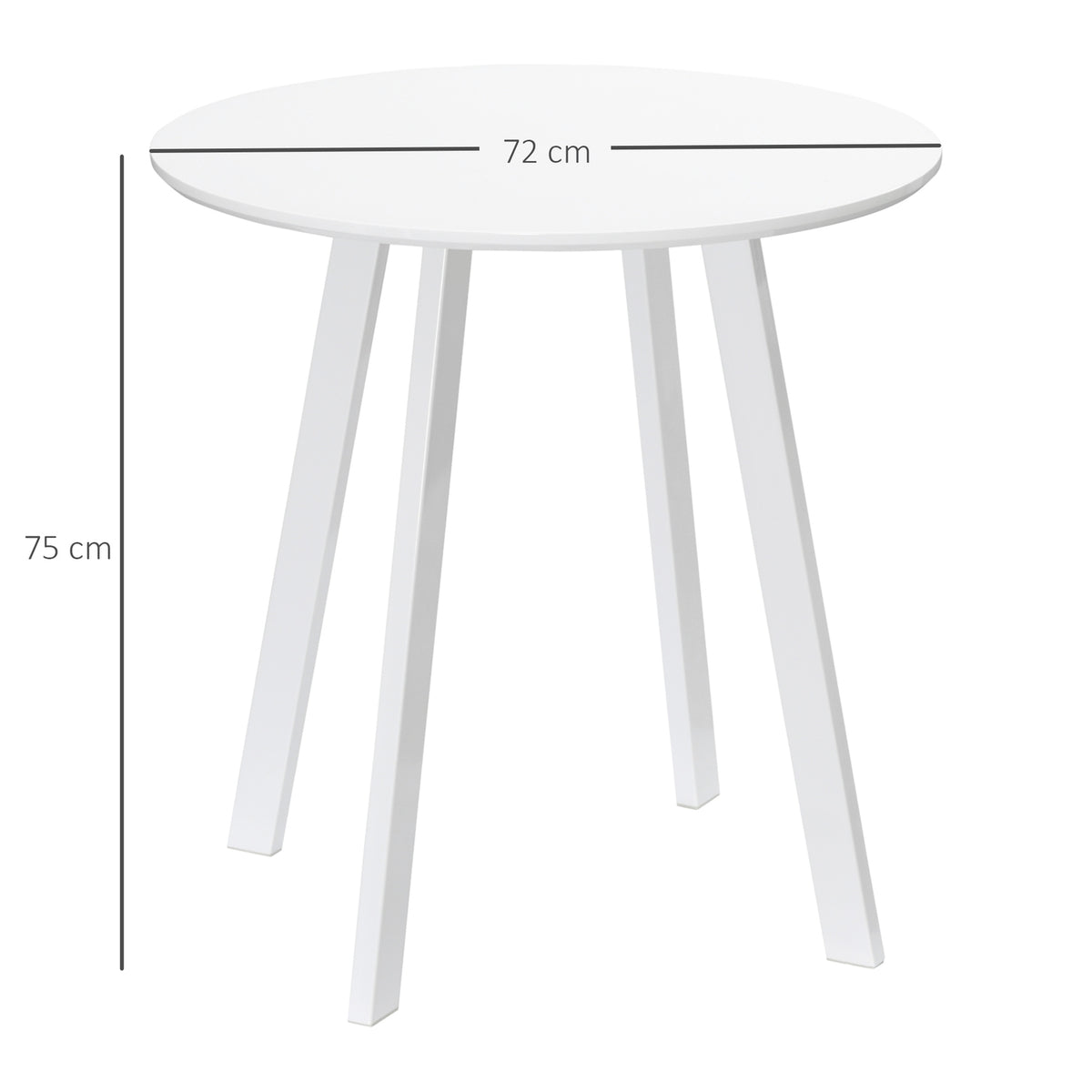 Dining Table Round Kitchen Table, Side Table, Dining Room Table, Beveled Legs, White, 72X72X75Cm