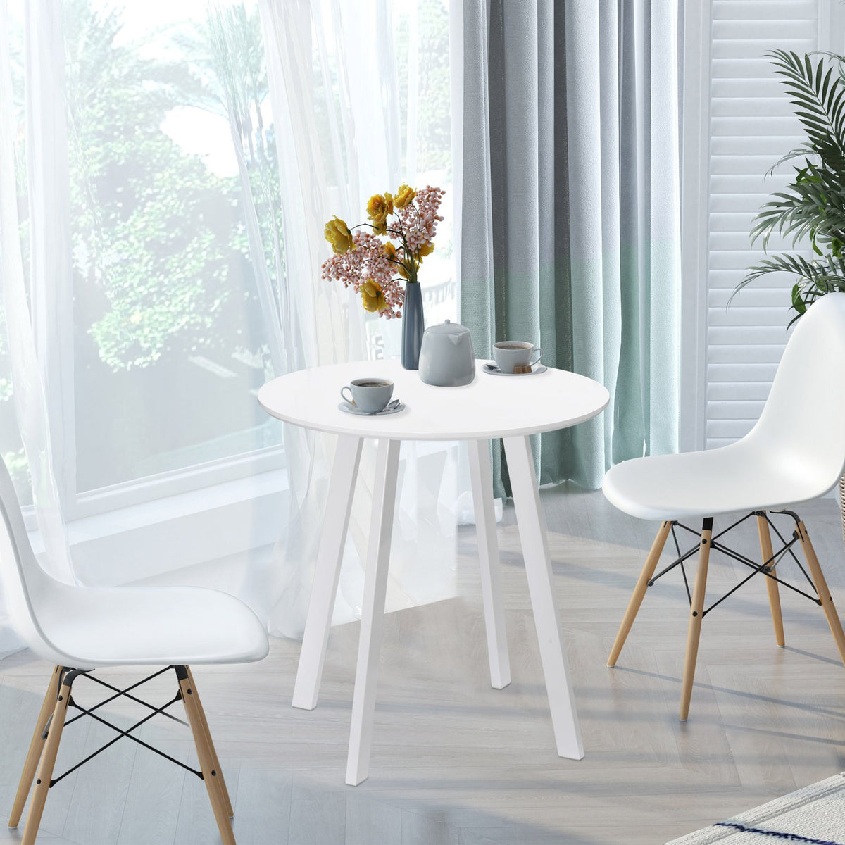 Dining Table Round Kitchen Table, Side Table, Dining Room Table, Beveled Legs, White, 72X72X75Cm