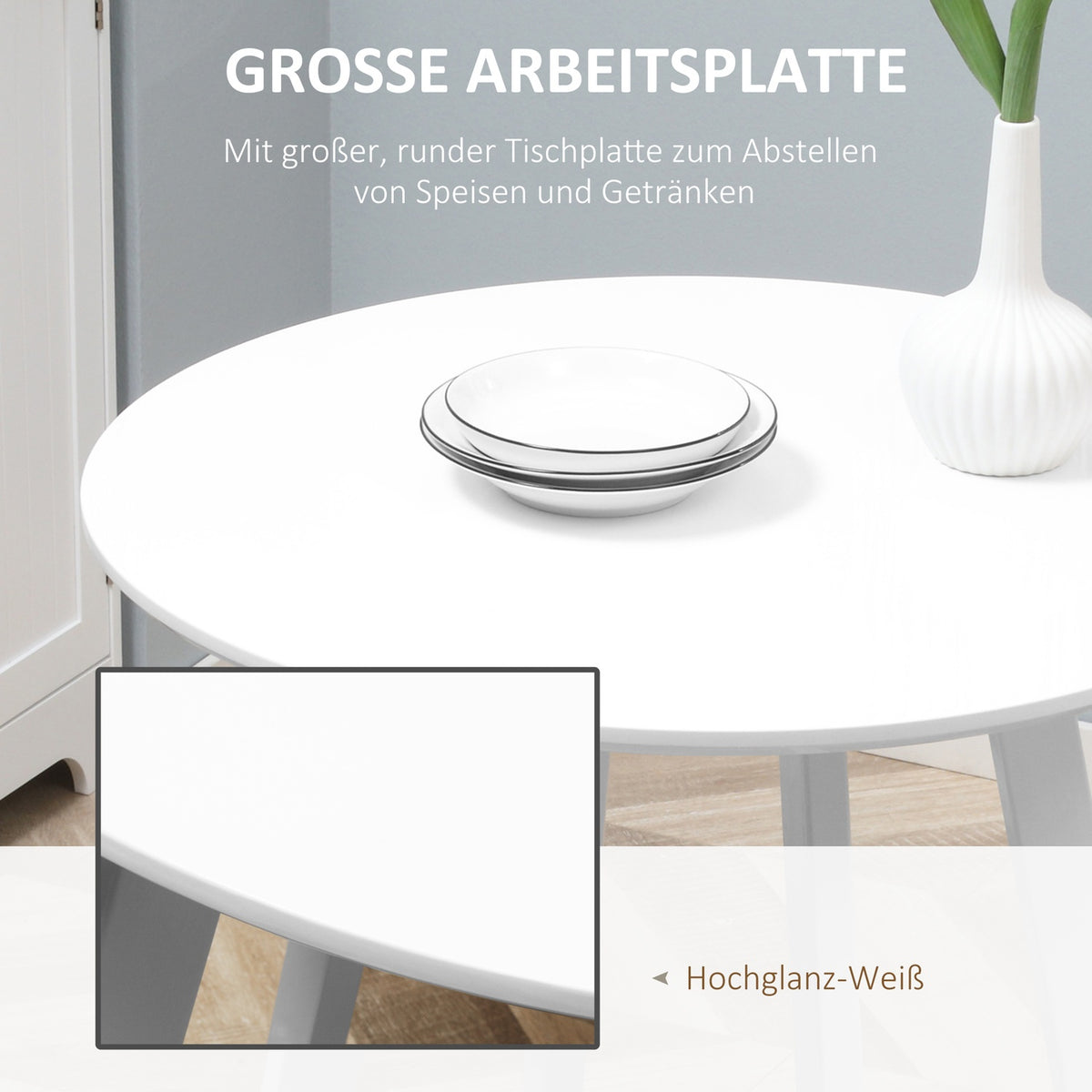 Dining Table Round Kitchen Table, Side Table, Dining Room Table, Beveled Legs, White, 72X72X75Cm