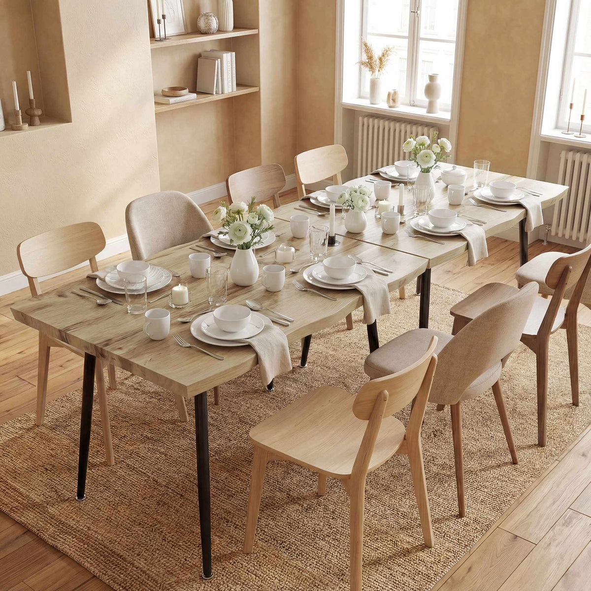 Dining Table for 4, 110 cm Oak with Steel Legs