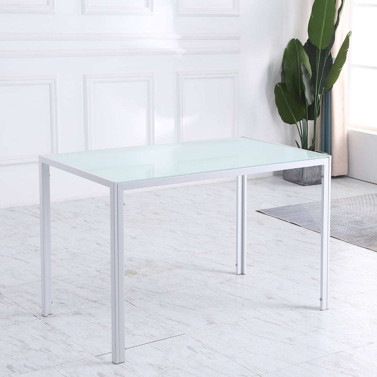 Dining Table for 4, Tempered Glass Top, Metal Legs