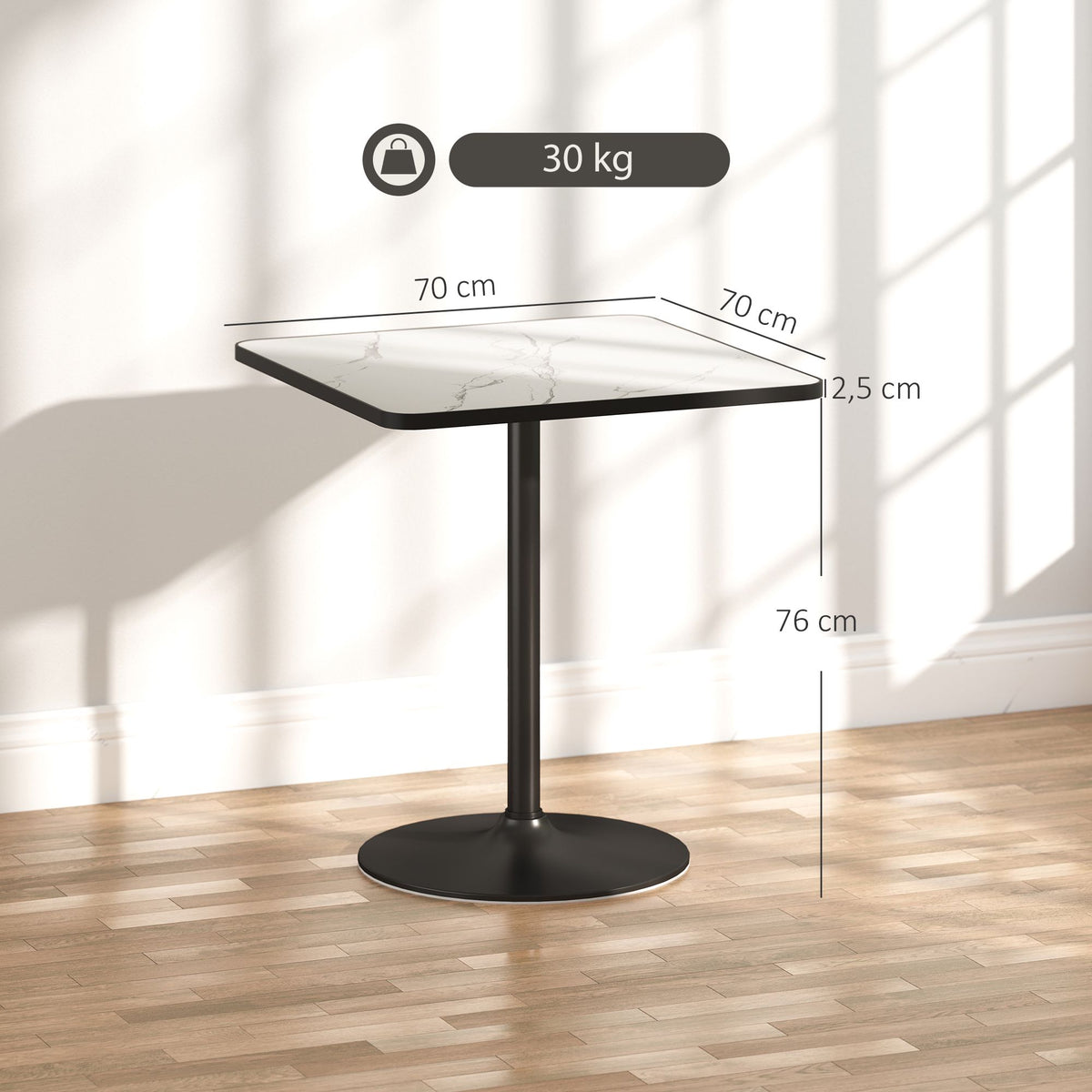 Dining Table for 4, White Marble Top, Metal Base