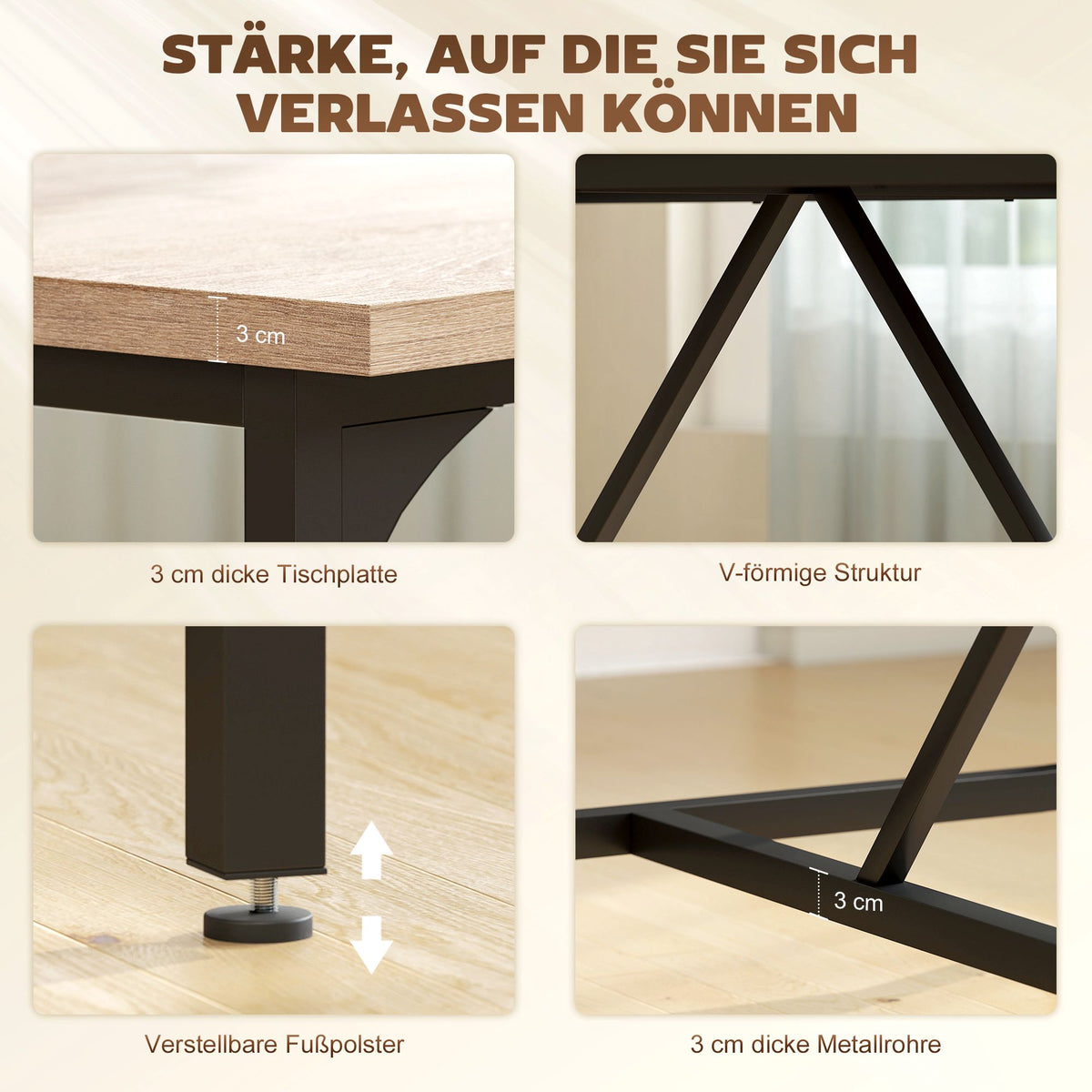 Dining Table for 6-8, Wood Look, 180 x 80 x 75.5 cm