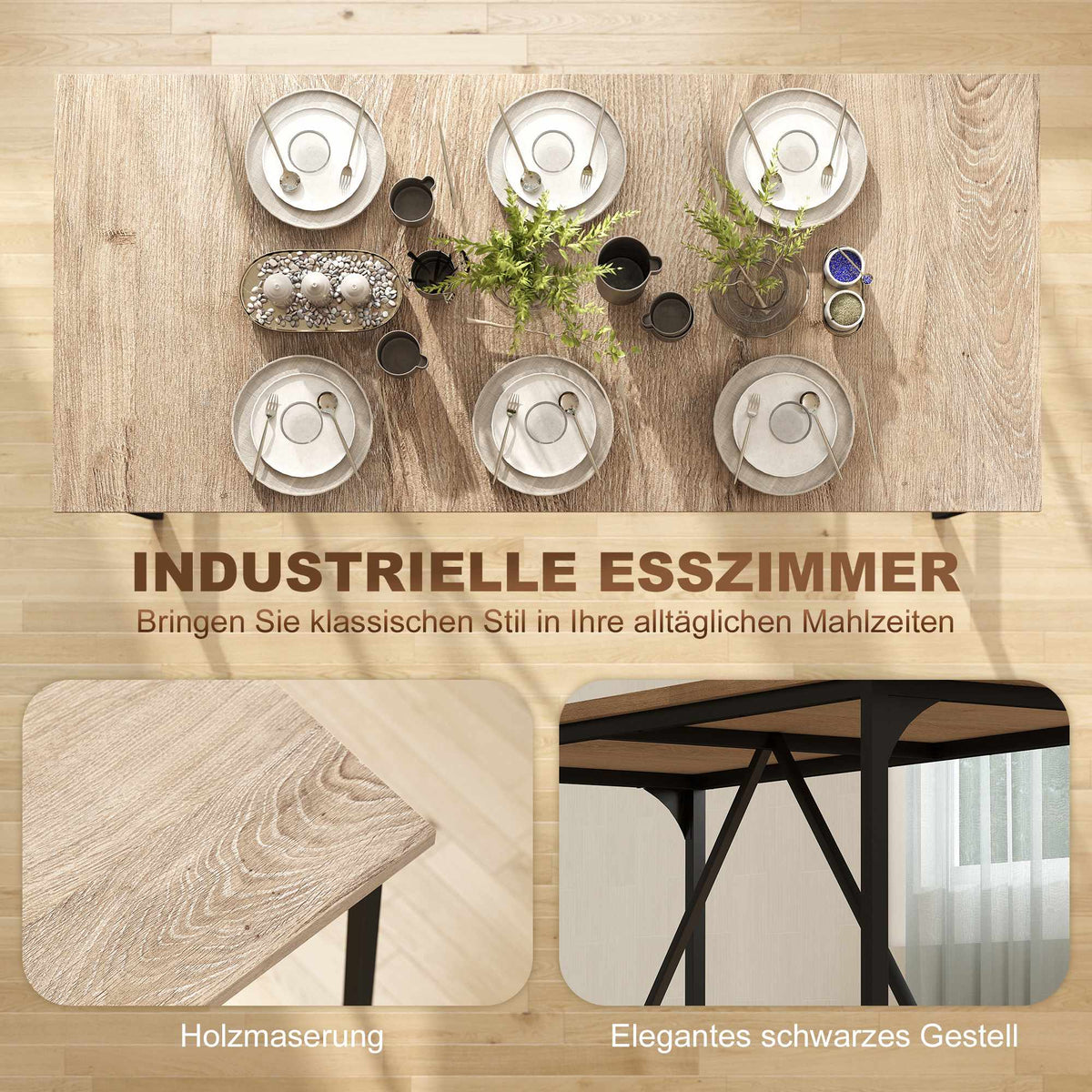 Dining Table for 6-8, Wood Look, 180 x 80 x 75.5 cm