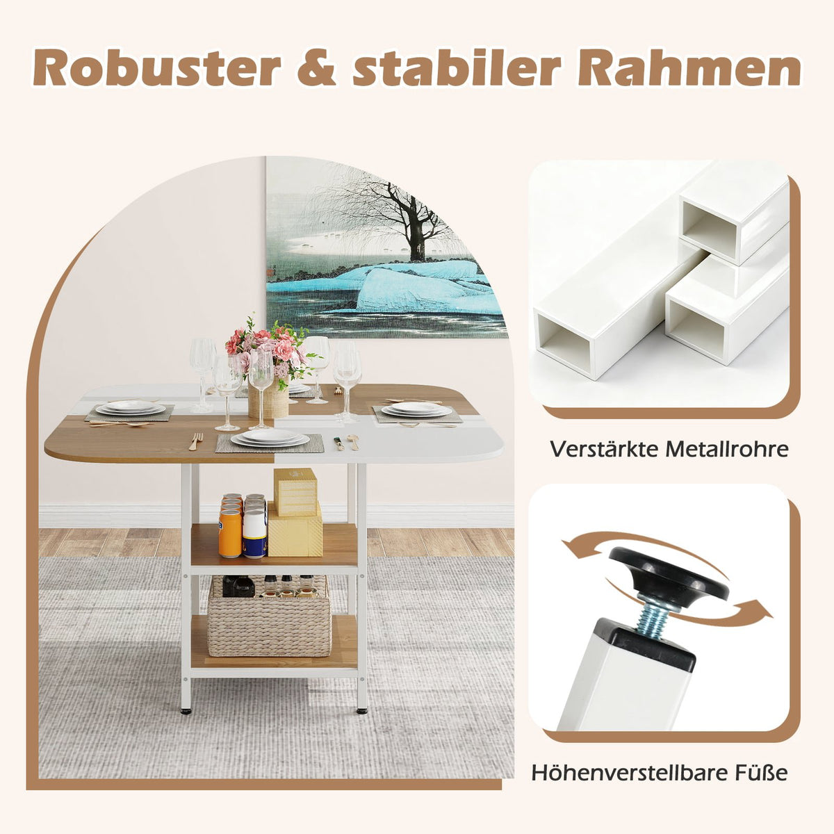 Dining Table with Shelves, 120x120 cm, Seats 4