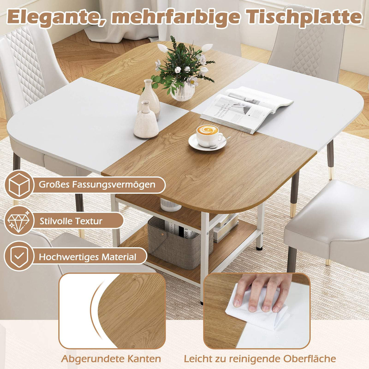 Dining Table with Shelves, 120x120 cm, Seats 4