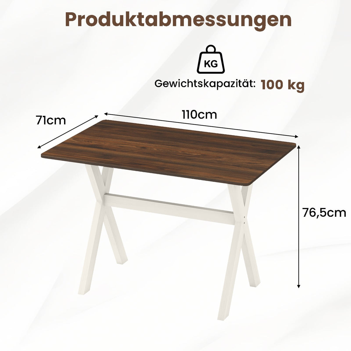 Dining Table with X-Frame, Walnut Finish, 110x71 cm
