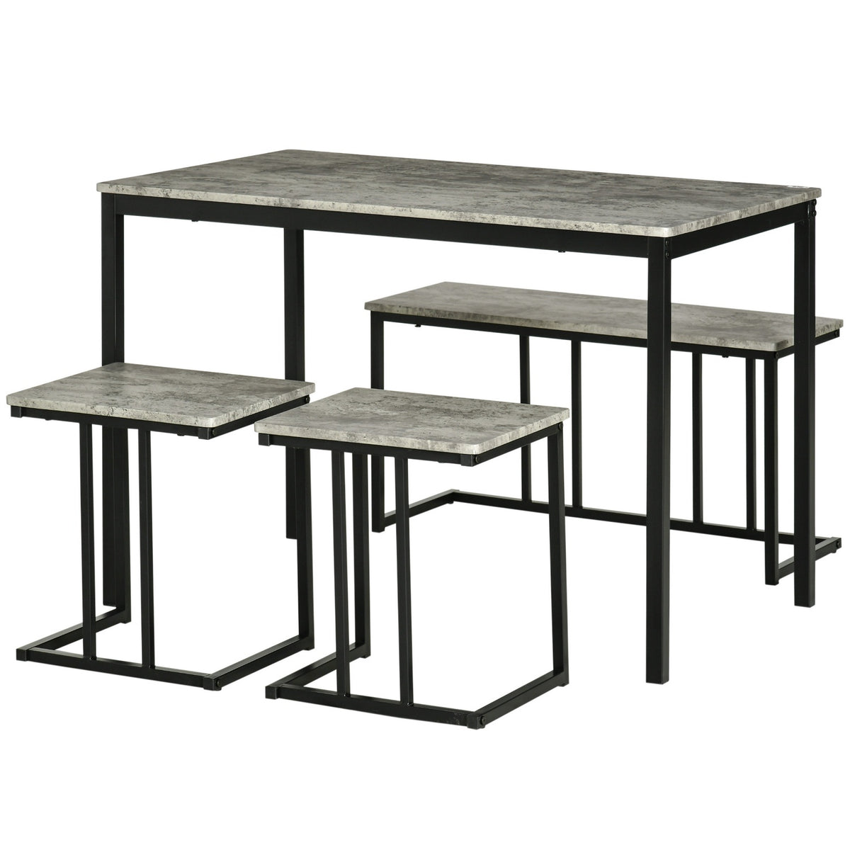 Dining group set of 4, kitchen table set, dining table with 3 benches for 4 people, dining room group, table group for kitchen, living room, gray
