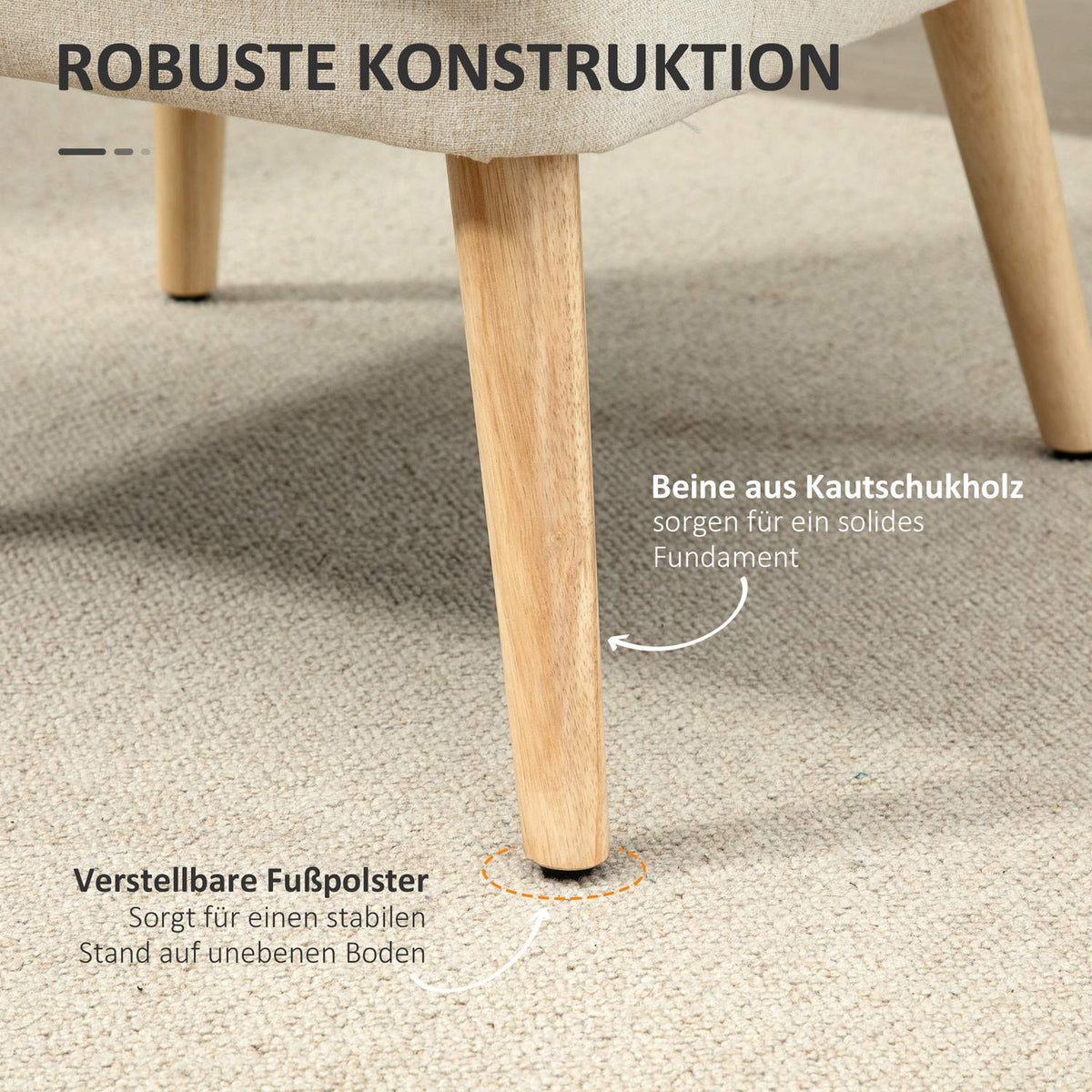 Dining room chair Modern kitchen chair with armrest, upholstered chair in linen touch, wood, white, 63x69x79.5 cm