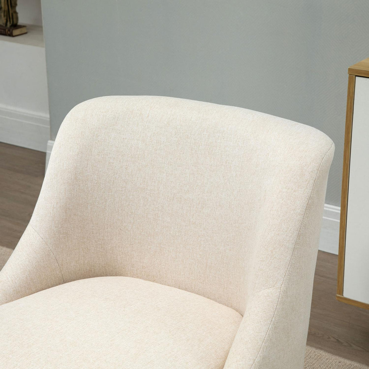 Dining room chair Modern kitchen chair with armrest, upholstered chair in linen touch, wood, white, 63x69x79.5 cm