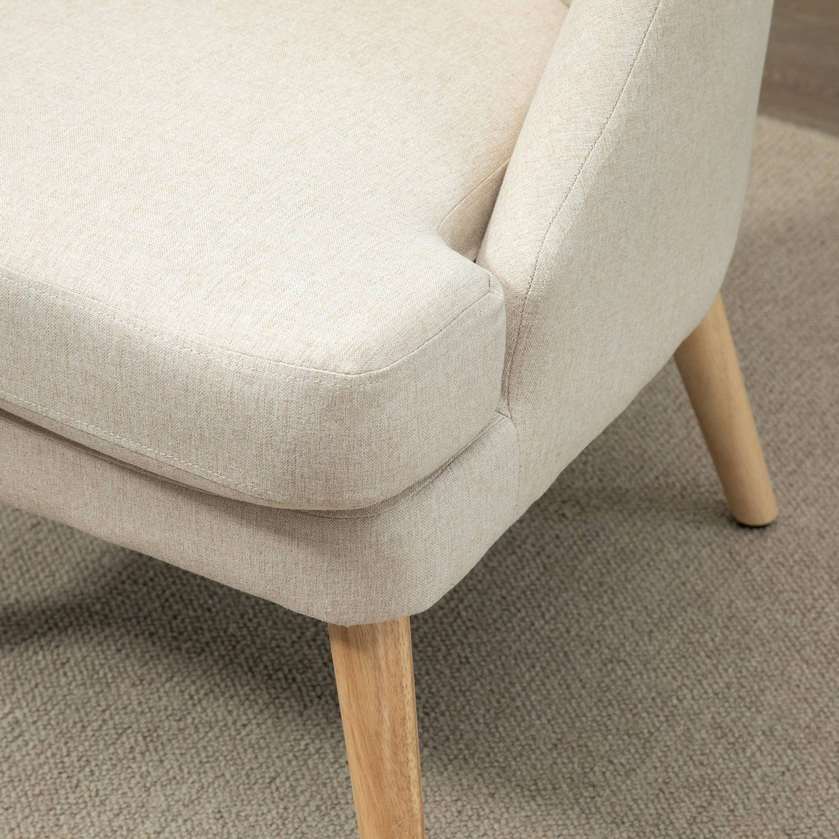Dining room chair Modern kitchen chair with armrest, upholstered chair in linen touch, wood, white, 63x69x79.5 cm