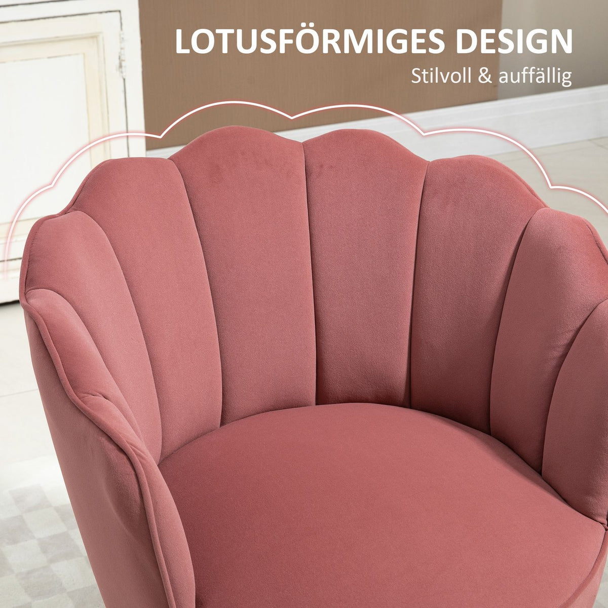Dining room chair, kitchen chair, armchair with backrest, living room chair, polyester, rubber wood, pink, 66 x 72 x 79 cm