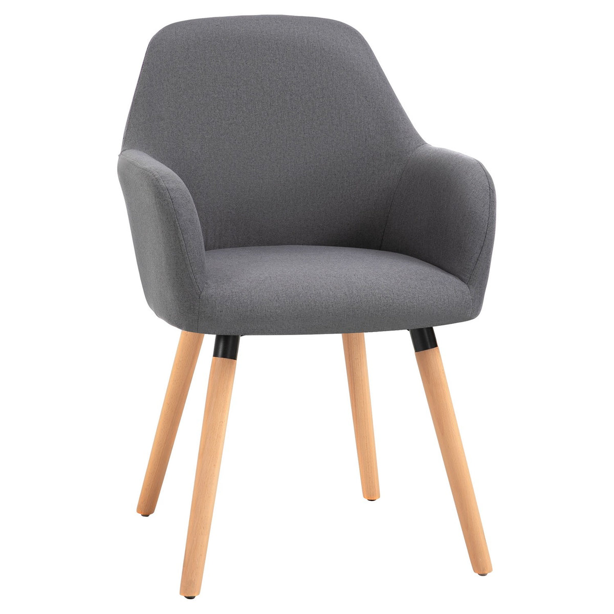 Dining room chair, living room chair, upholstered chair with anti-slip, linen fabric, beech wood, dark gray + natural, 56x60x85 cm