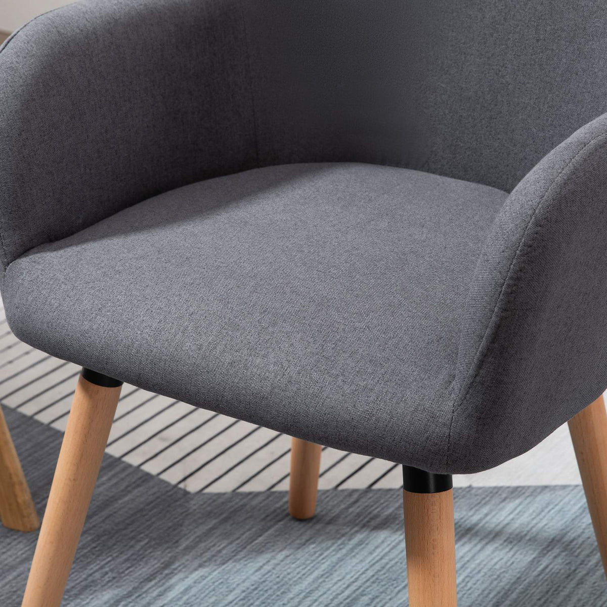 Dining room chair, living room chair, upholstered chair with anti-slip, linen fabric, beech wood, dark gray + natural, 56x60x85 cm