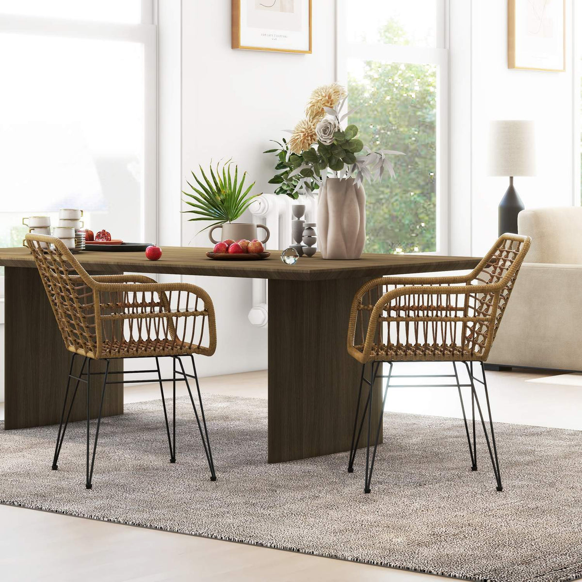Dining room chairs set of 2 dining chairs with backrest kitchen chairs with rat look living room chair steel light brown