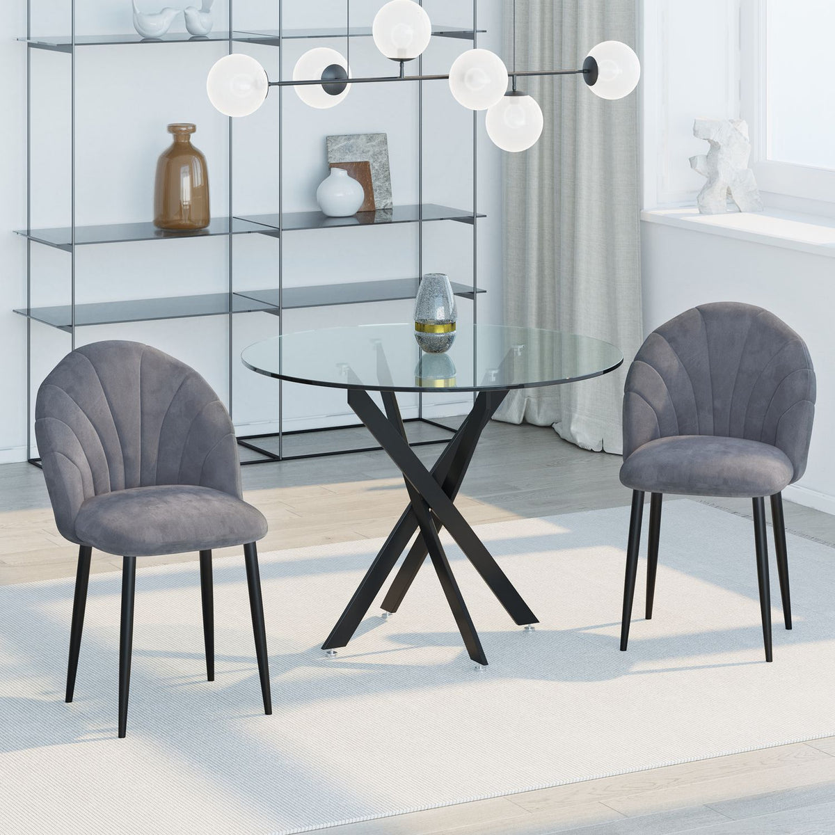 Dining room chairs set of 2 kitchen chairs Skandi design living room chair upholstered chair office chair velvet metal gray 52x54x79cm