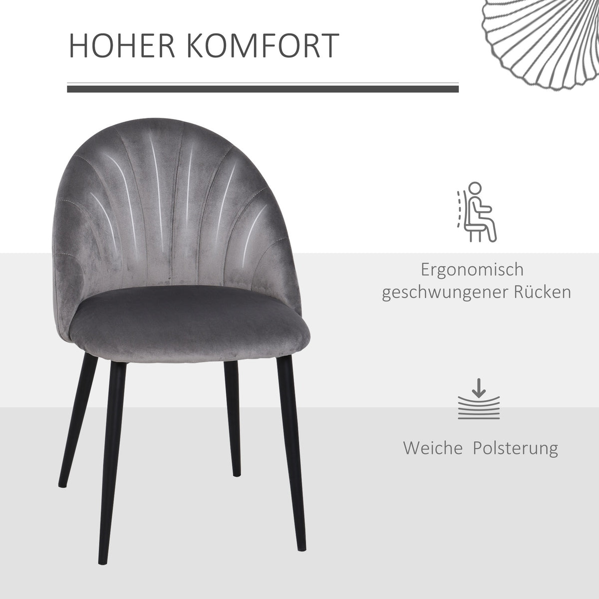 Dining room chairs set of 2 kitchen chairs Skandi design living room chair upholstered chair office chair velvet metal gray 52x54x79cm