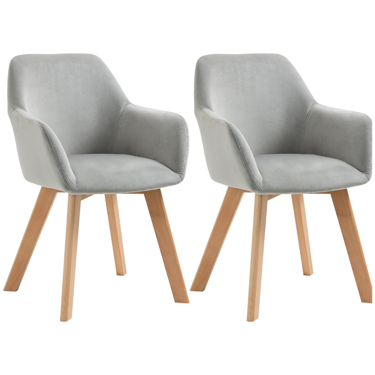 Dining room chairs set of 2 kitchen chairs with arm and backrest, velvet look upholstery, wooden legs, gray