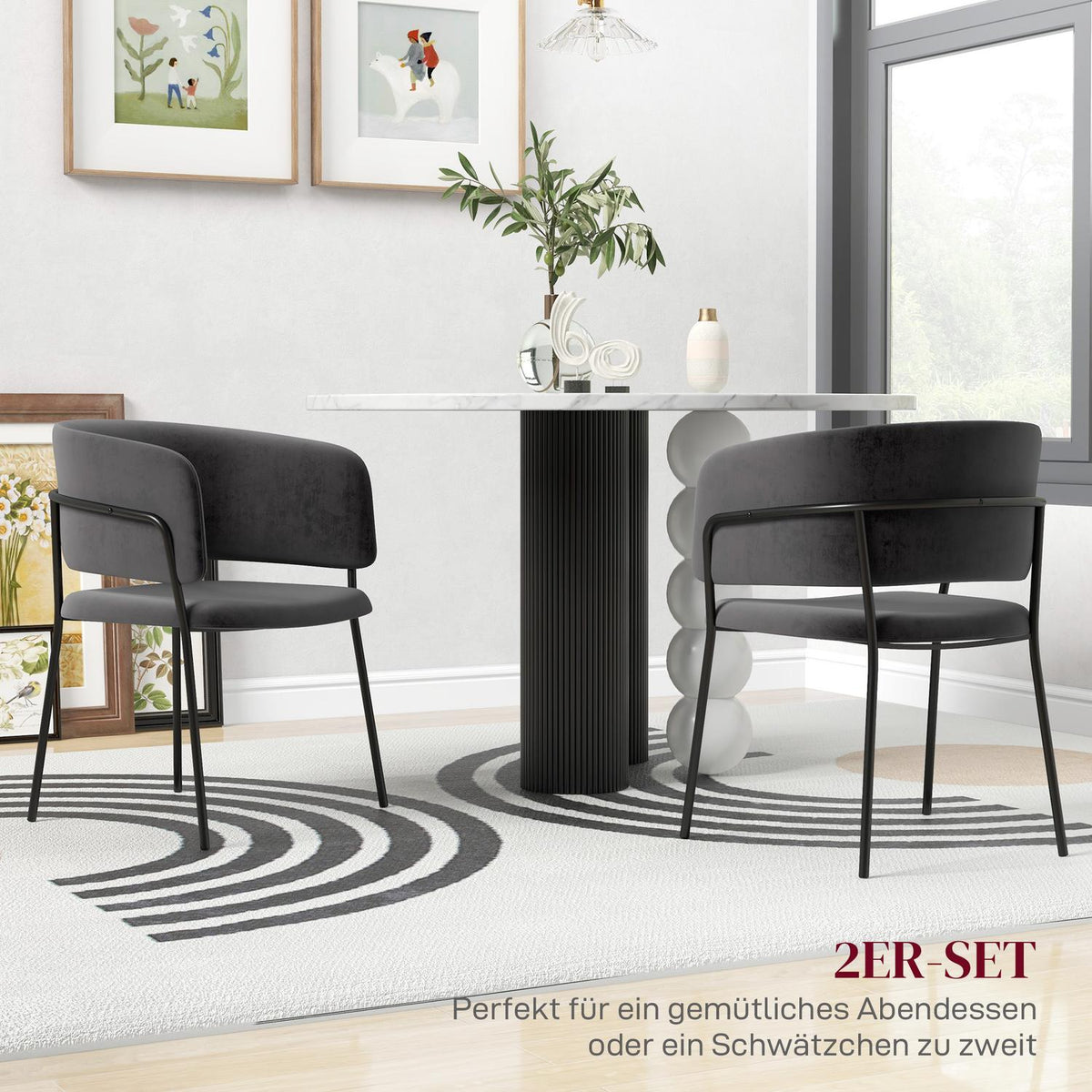 Dining room chairs set of 2 kitchen chairs with backrest, steel legs, upholstered chair with velvet look for living room, kitchen, gray 57 x 53 x 73 cm
