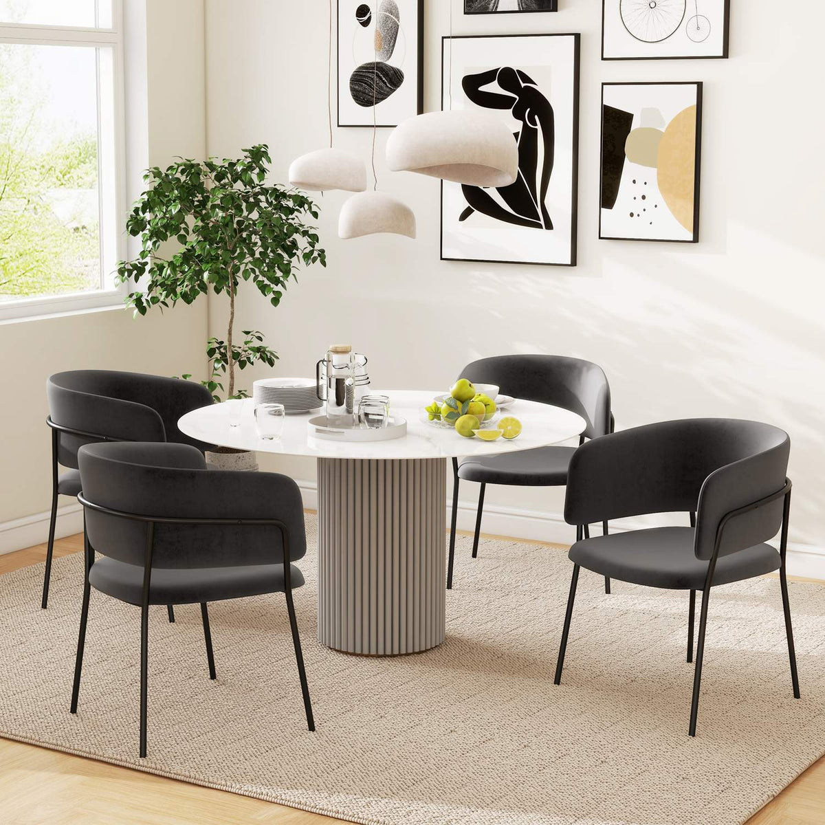 Dining room chairs set of 2 kitchen chairs with backrest, steel legs, upholstered chair with velvet look for living room, kitchen, gray 57 x 53 x 73 cm