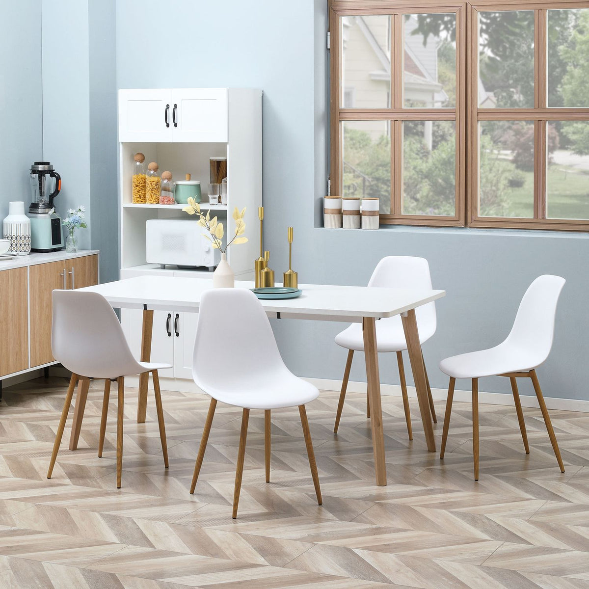 Dining room chairs set of 4 kitchen chairs with backrest, dining room chair with metal legs, for dining room, living room, 45 x 52 x 85.5 cm, white + natural